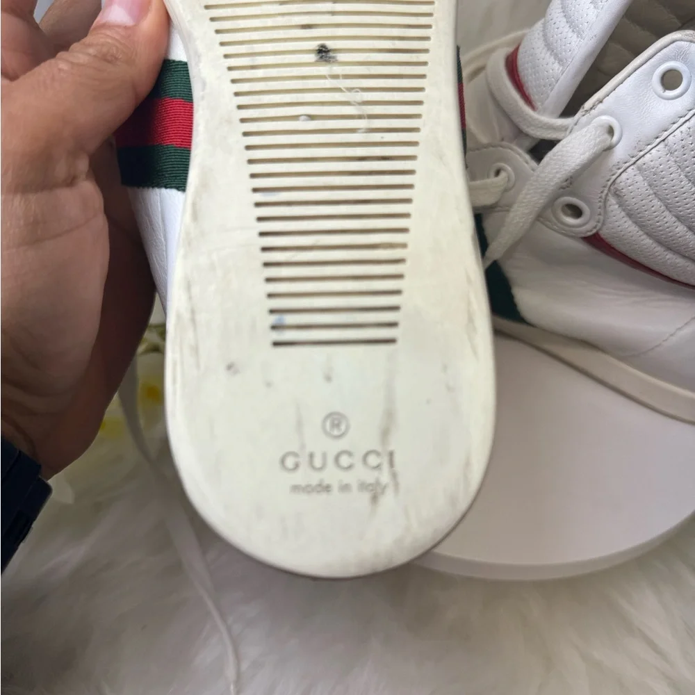 Gucci White High-Top Athletic Shoes with Red and Green Stripes